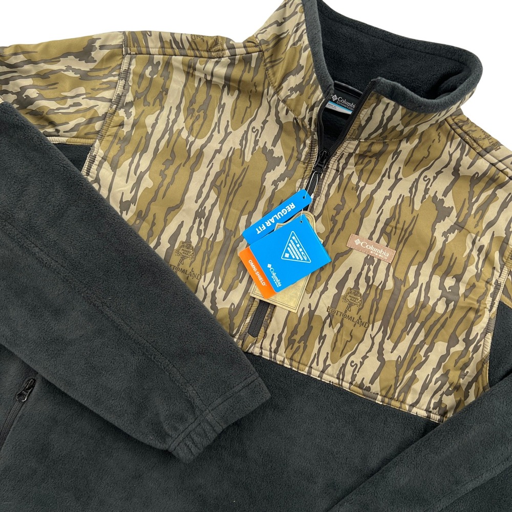 Columbia PHG Fleece Overlay II 1/4 Zip Mens XL Black Camo Mossy Oak Bottomland